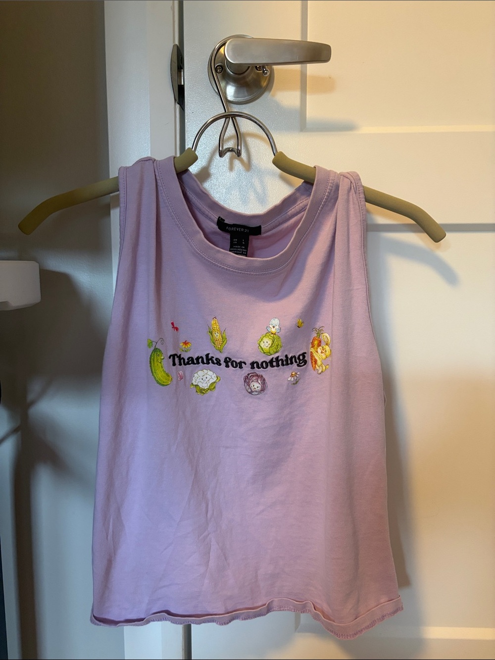 Forever 21 Lilac Graphic Tank Top with Fruit Embroidery
